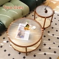 thumbnail image 2 of Huisuilinss Round Coffee Table Set of 2, Farmhouse Nesting Rattan Style Circular Wooden Stacking Accent Coffee Tables Wooden Frame for Apartment Living, 2 of 9