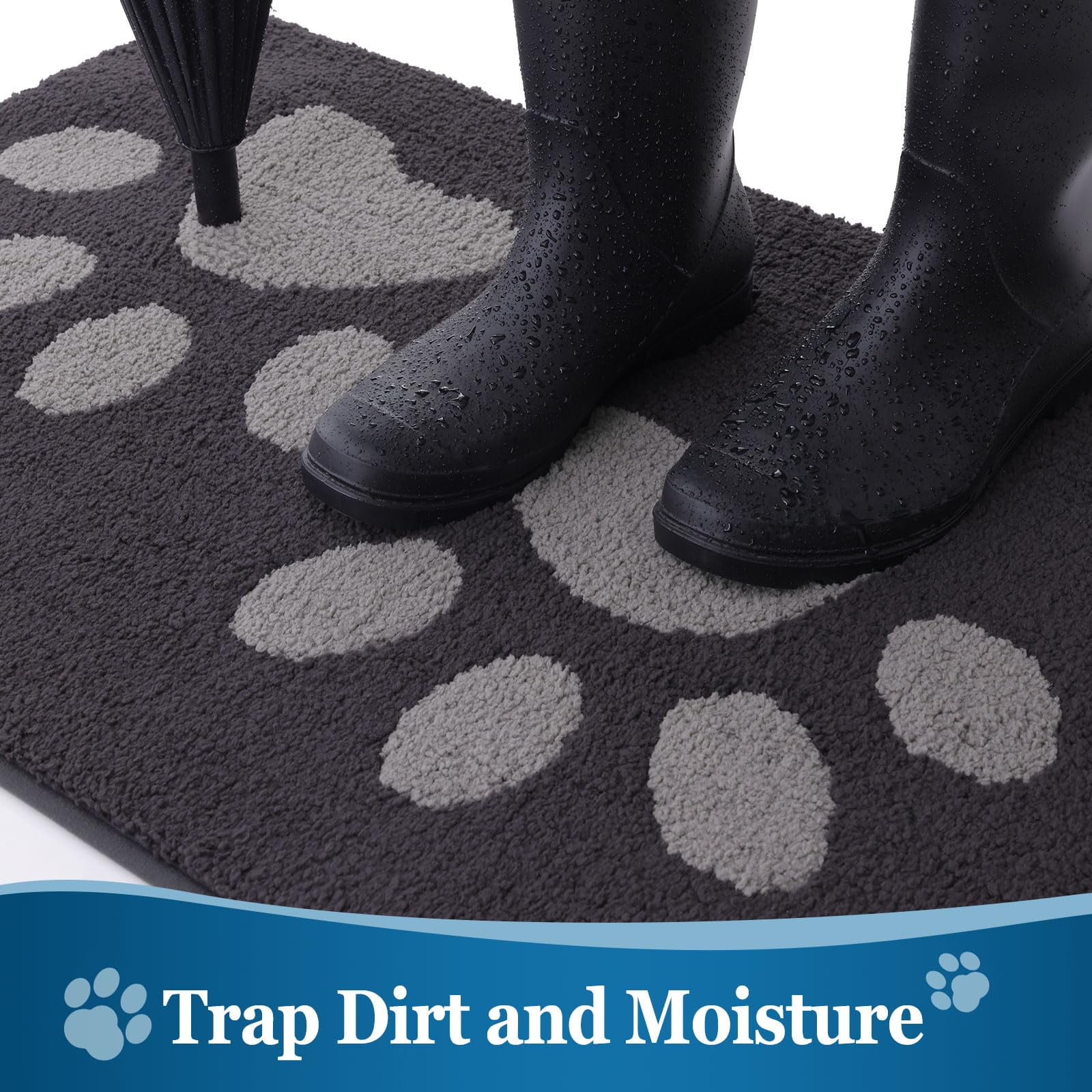 Smiry Dog Door Mats for Muddy Shoes and Paws, Non Slip Low-Profile Washable Indoor Doormats, Absorbent Dirt Trapper Entryway Rugs, 36"x24", Dark Grey