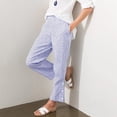 thumbnail image 5 of WULMLEO Womens Linen Pants Elastic Waist Straight Leg Petite Beach Pant Summer Lightweight Casual Lounge Trousers Blue M, 5 of 5
