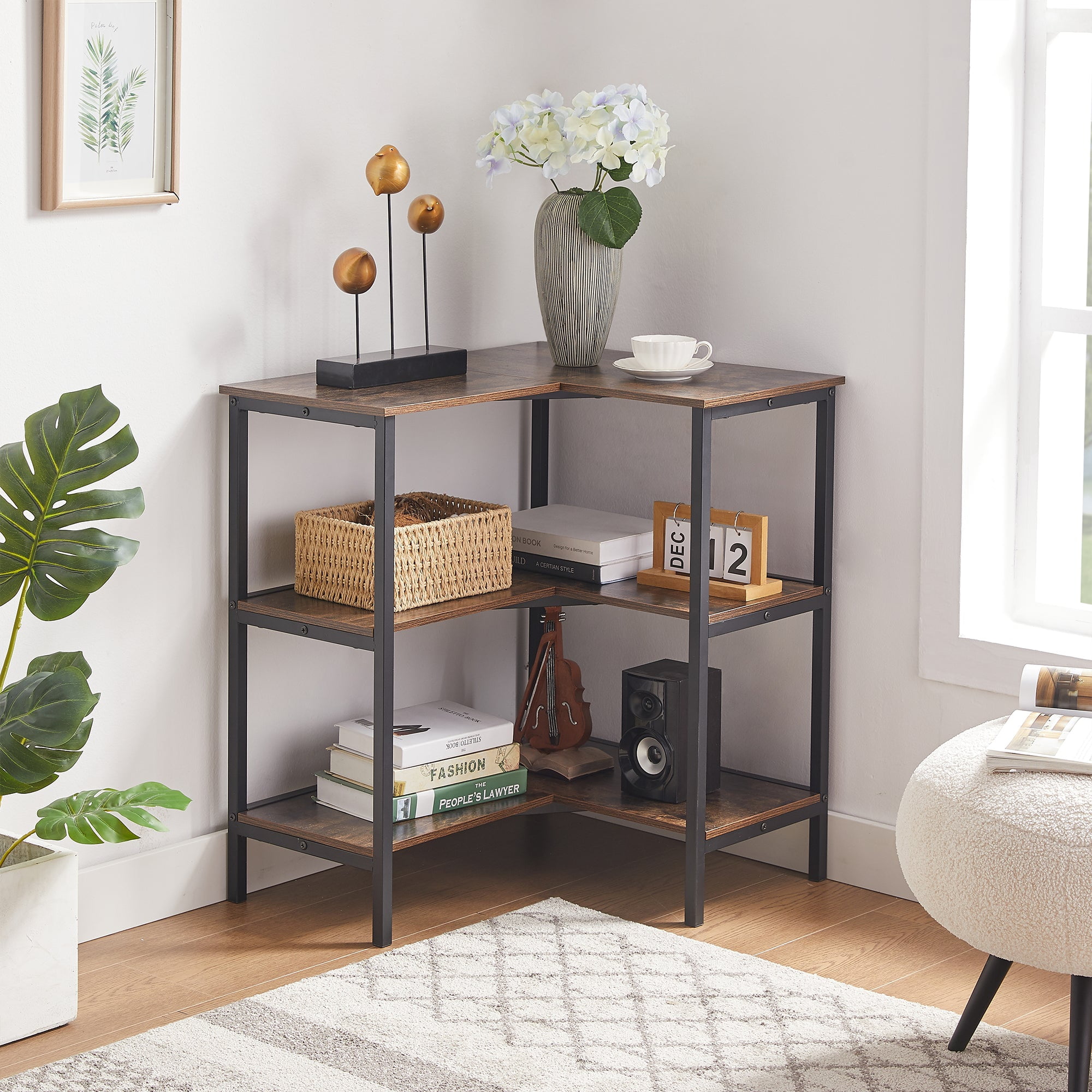 VECELO LShaped Corner Bookcase, 3Tier Storage Unit for Home, Office