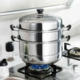thumbnail image 2 of Stainless Steel Steamer, 3 Tier Cooking Steam Pot with Lid and Handle, Multipurpose Cookware Kitchen Food Steam Cooking Pan for Vegetables, Dumplings, Stocks, Sauces - 11 Inch, Silver, 2 of 8