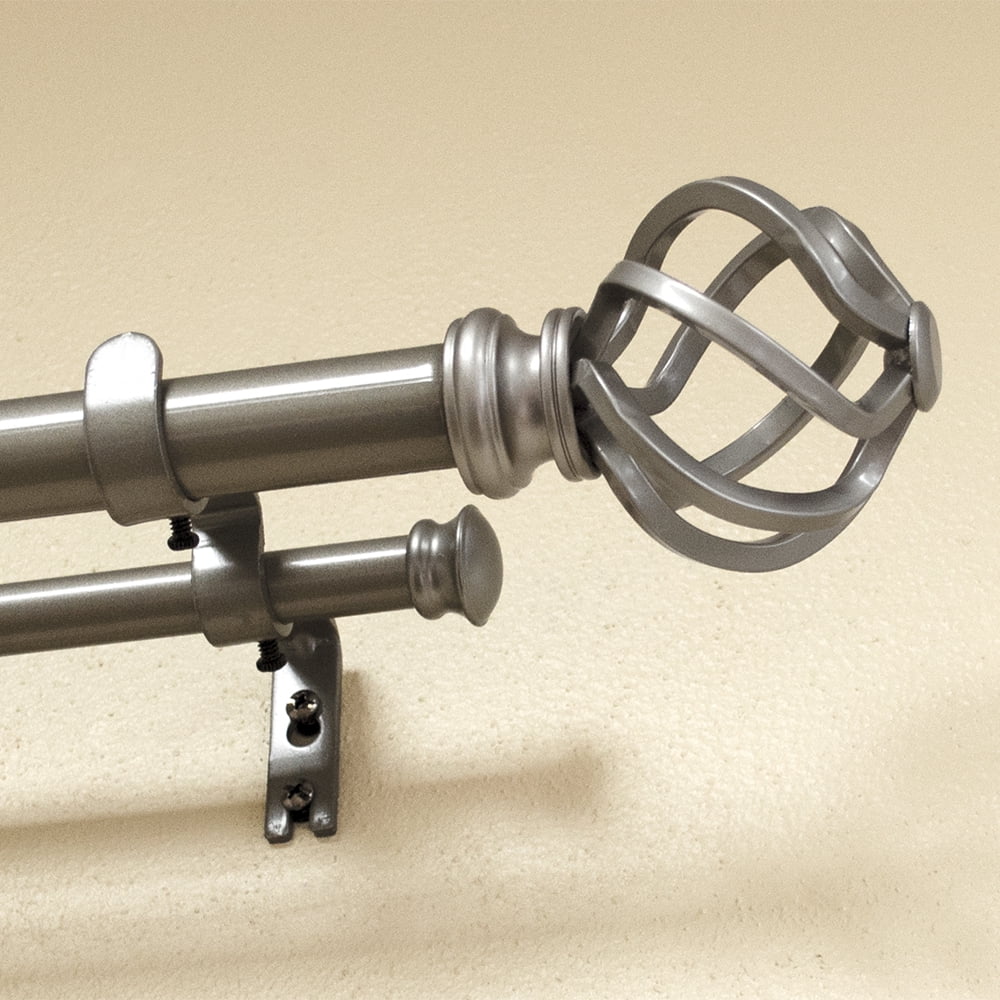 Lumino 1" and 5/8" Pewter Prima Cage Adjustable Double Curtain Rod Set, 42"-120"