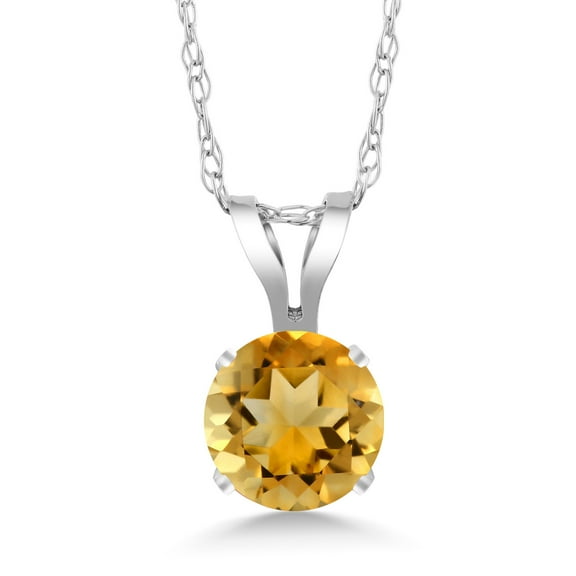 Gem Stone King 0.32 Ct Round Yellow Citrine 14K White Gold Pendant With Chain