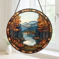 Autumn Landscape Stained Glass Style Suncatcher, Fall Tree Decorative ...