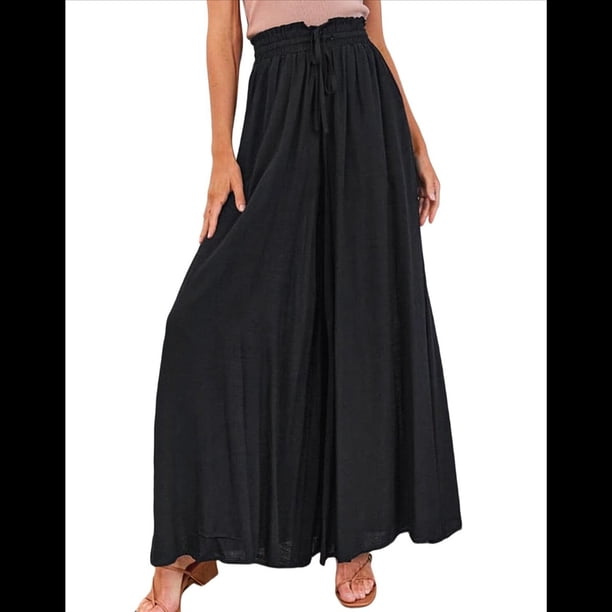 Pantalones Casuales para Mujer, con Cintura Elástica y Pierna , con Bolsillos. Negro M