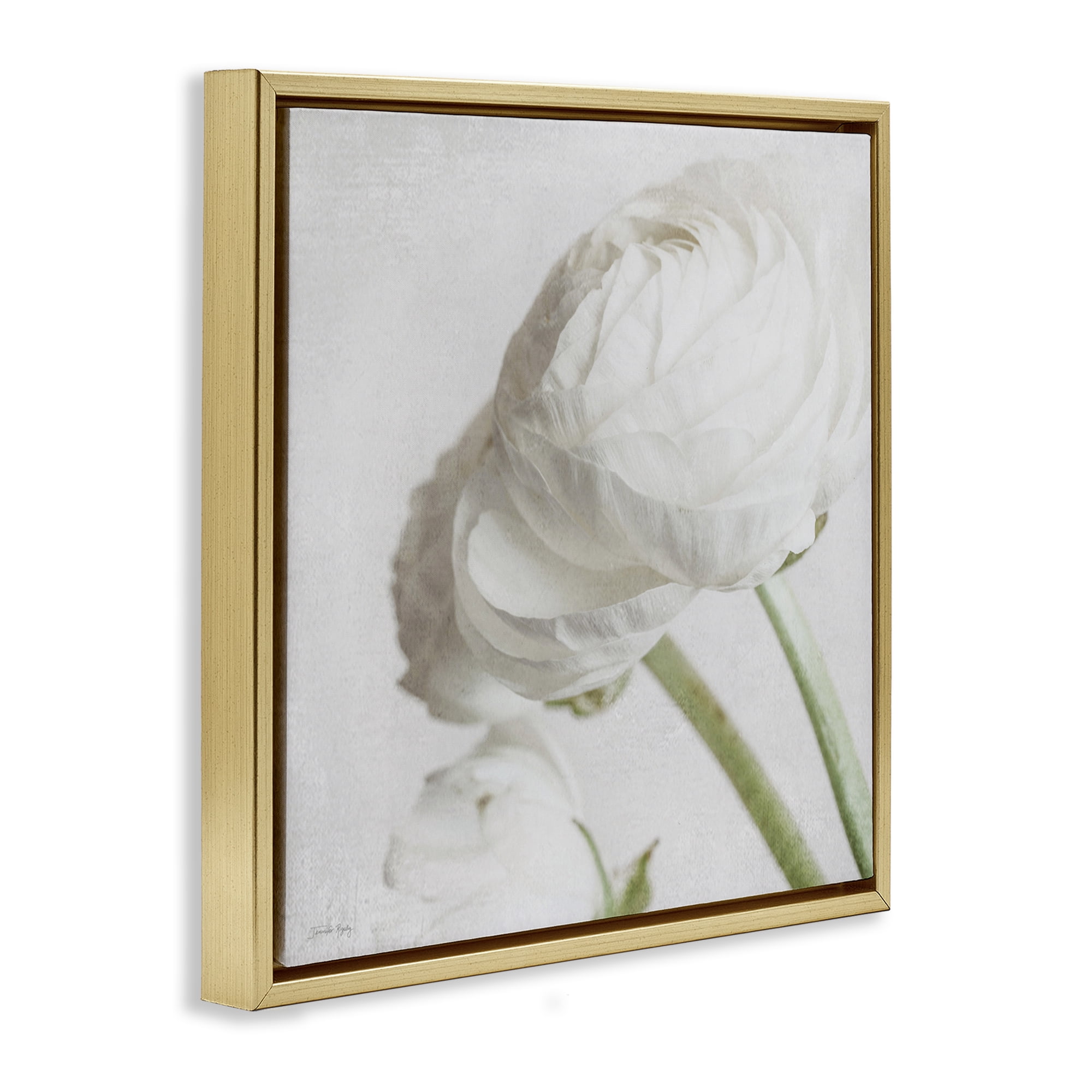 Stupell Industries Charming White Peony Botanical & Floral Painting Gold Floater Framed Art Print Wall Art, 18 x 18