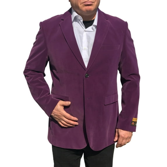 Mens Velvet Casual Blazers Modern Fit Suit Jacket Two Button Business Sport Coat Top Plus Sizes | Yellow Gray Blue Purple Orange Fuchsia
