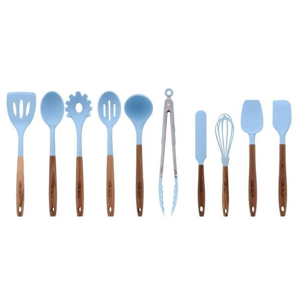 The Pioneer Woman Silicone Kitchen Utensils, 10 Piece Set, Blue, Acacia