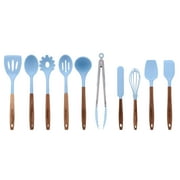 The Pioneer Woman 10-Piece Silicone-Tipped Cooking Utensil Set with Acacia Wood Handles, Blue