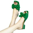 thumbnail image 4 of CBGELRT Womens Sandals Green Beach Summer Platform Women Wedge Sandals Fashion Spring Summer Women Sandals Bow Square Heel Middle Heel Solid Casual Style Sandal Heels, 4 of 7