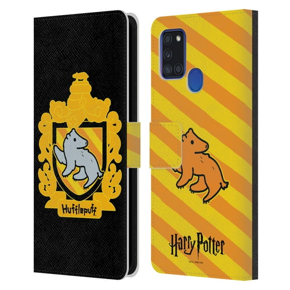 Head Case Designs Officially Licensed Harry Potter Deathly Hallows I Hufflepuff Crest Leather Book Wallet Case Cover Compatible with Samsung Galaxy A21s (2020)