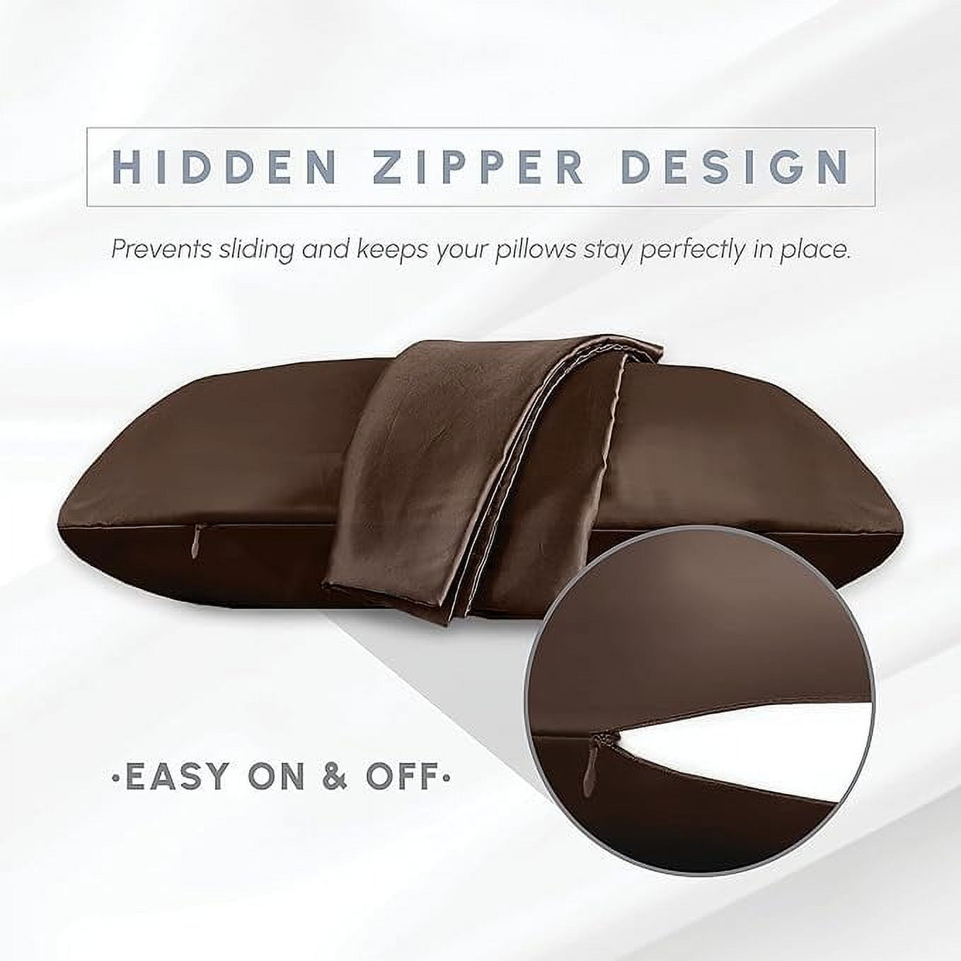 6 Pieces Pillowcase Set with Hidden Zipper closure, Standard/Queen,Chocolate Brown