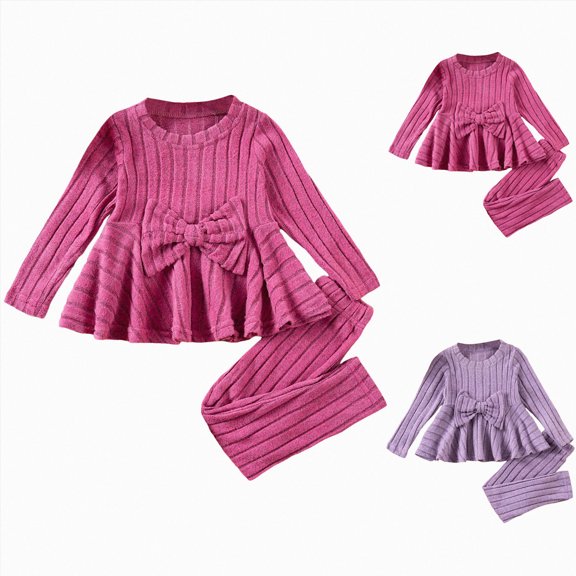 YDFCWXW Baby Girl Winter Outfit 2Pcs Long Sleeve Irregular Hem Top & Pants Set Toddler Casual Daily Wear Gift (Purple, 6-7 Years)