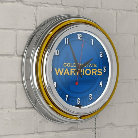 Golden State Warriors NBA Fade Chrome Double Ring Neon Clock - Blue, Gold