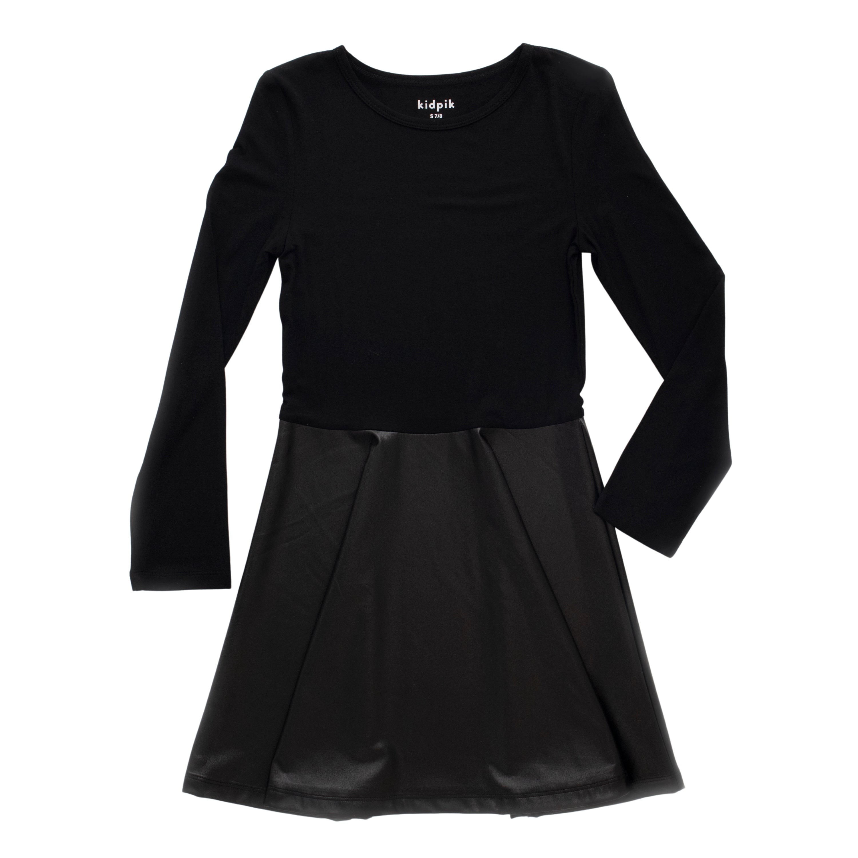 KIDPIK Girls Long Sleeve Pleather Skater Dress, Size XXS (4) XXL (16