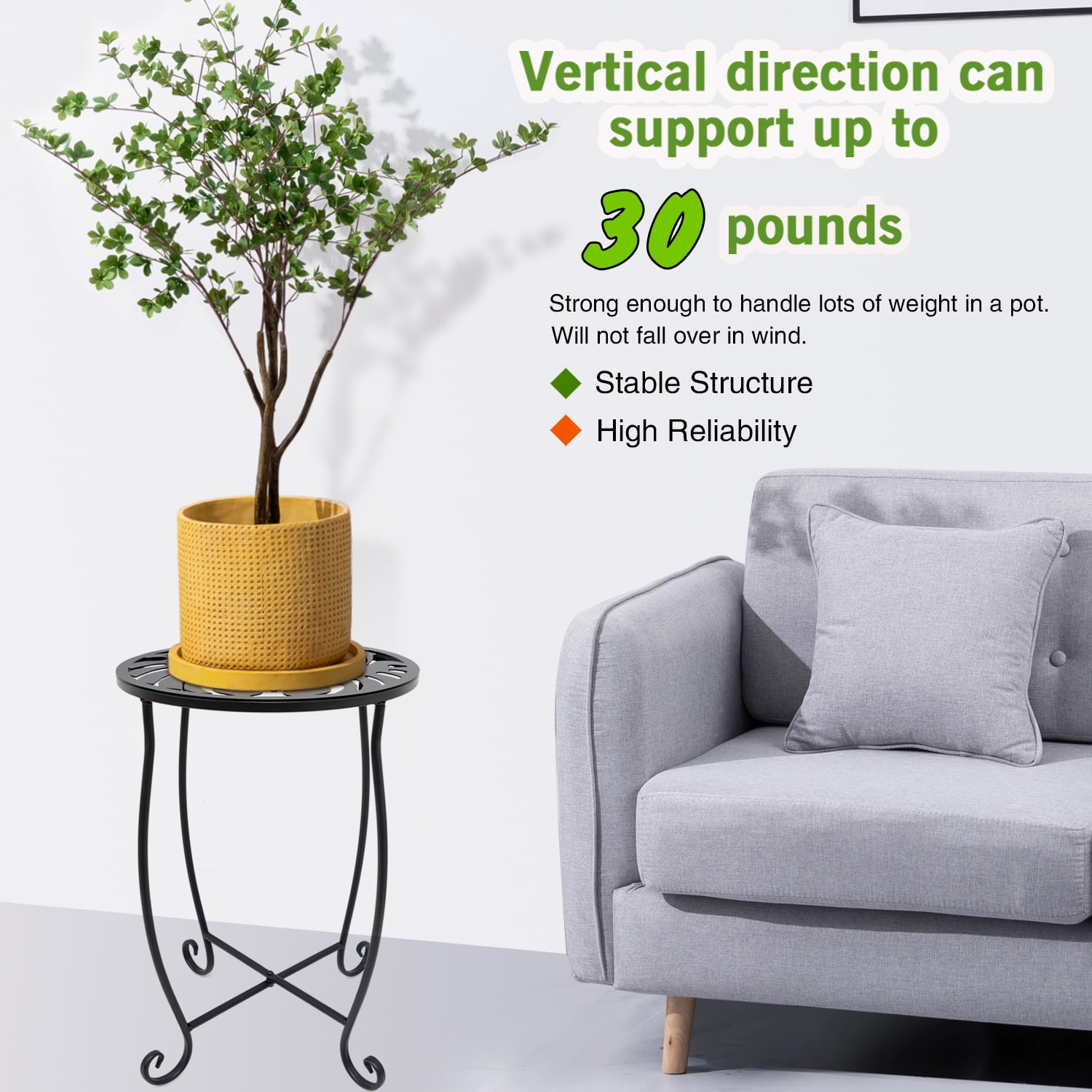 2 Pack Indoor Outdoor Side Tables, Weather Resistant Metal Patio Side Table, Small Round Outdoor End Table Side Table for Patio Yard Porch Balcony Garden Bedside, Plant Stand for Indoor Outdoor