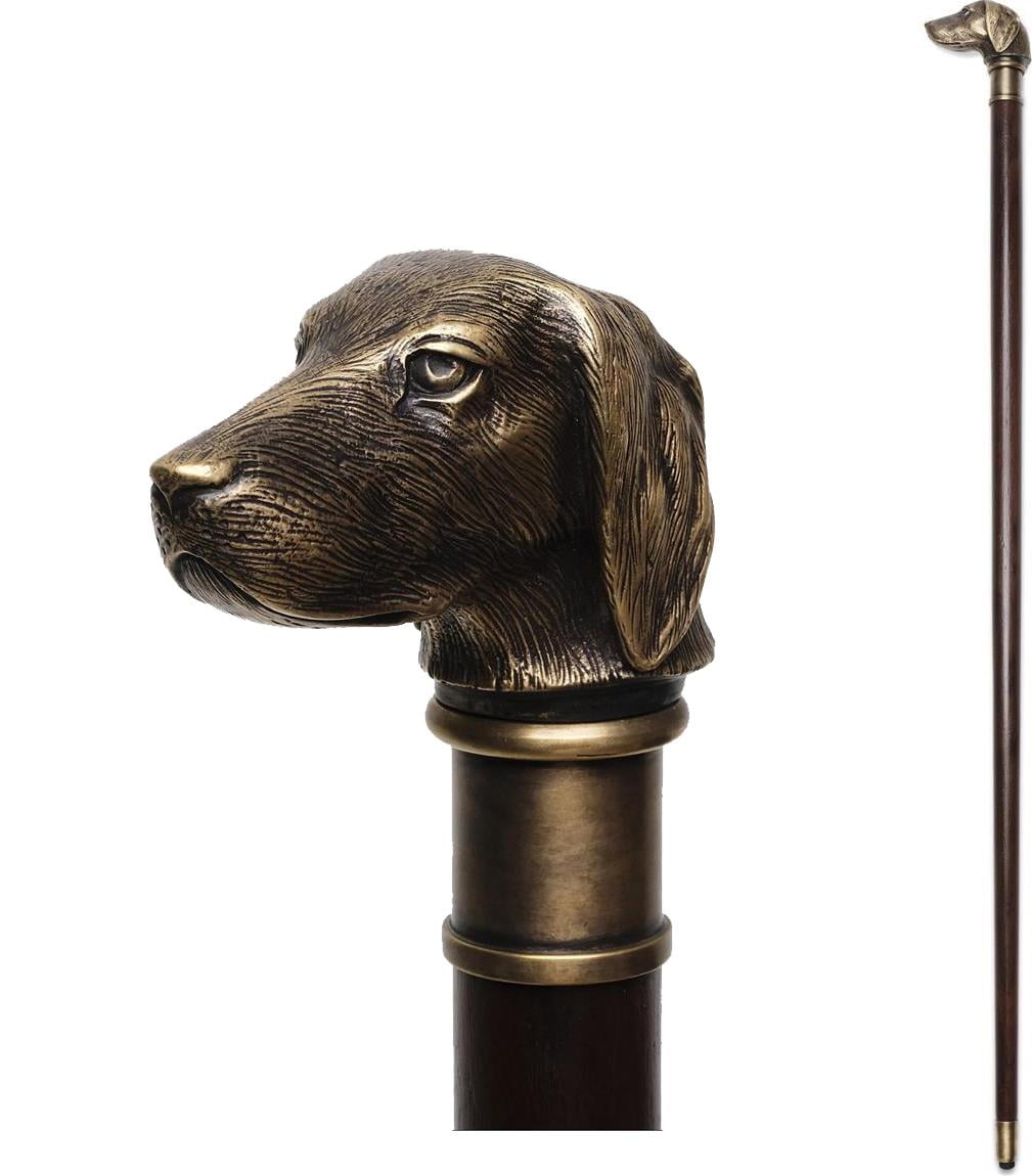 Walking Stick Cane Scarborough House Dog Head Brass, American Walnut