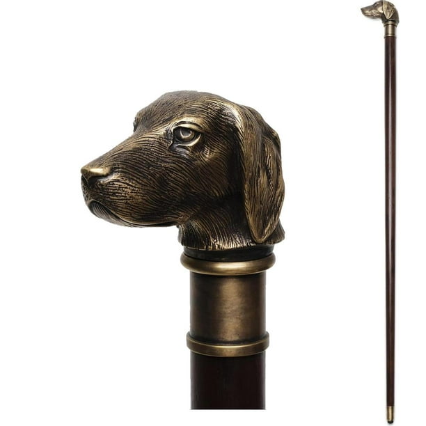 Walking Stick Cane Scarborough House Dog Head Brass, American Walnut