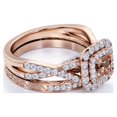 thumbnail image 4 of JeenMata 1.25 CT - Princess Cut - Champagne created morganite - Double Halo - Twisted Band - Vintage Inspired - Wedding Ring Set in 18K Rose Gold over Silver, 4 of 8