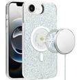 thumbnail image 2 of For Apple iPhone 16e Case, MagSafe Compatible Glitter Flower Epoxy Hybrid Slim TPU Case, Magnetic Circle Design, Sparkly Bling Protective Phone Cover (Silver), 2 of 9