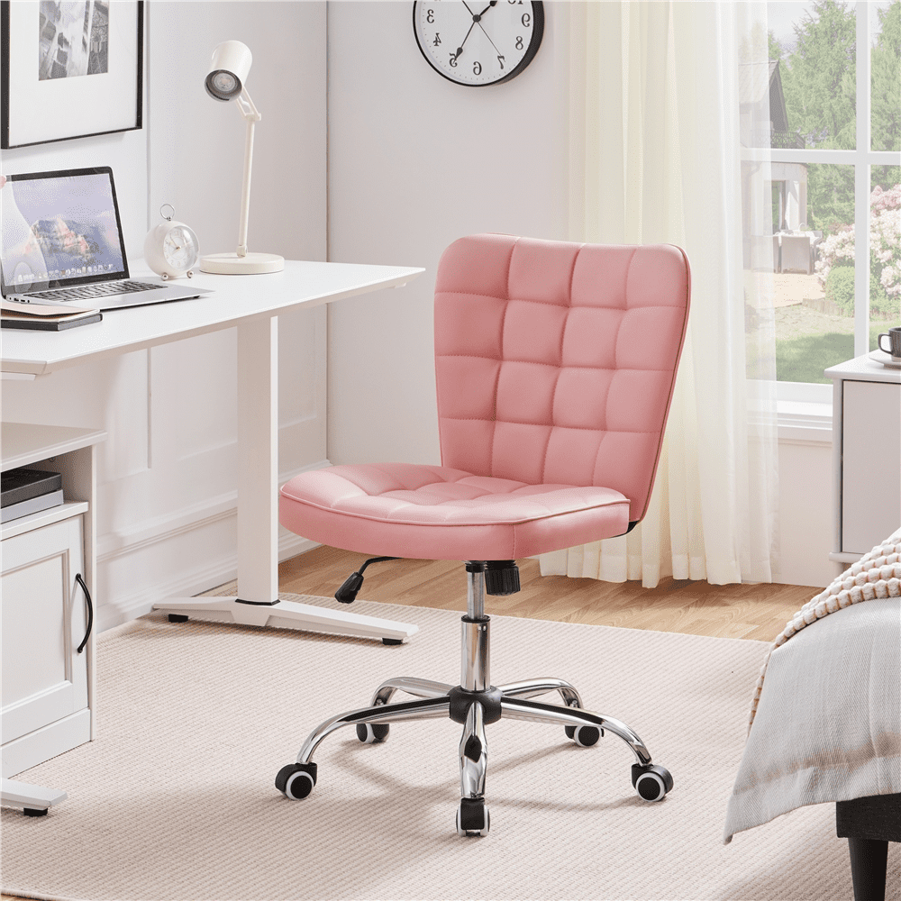Alden Design Modern Tufted Faux leather Armless Desk Chair for Home Office, Pink