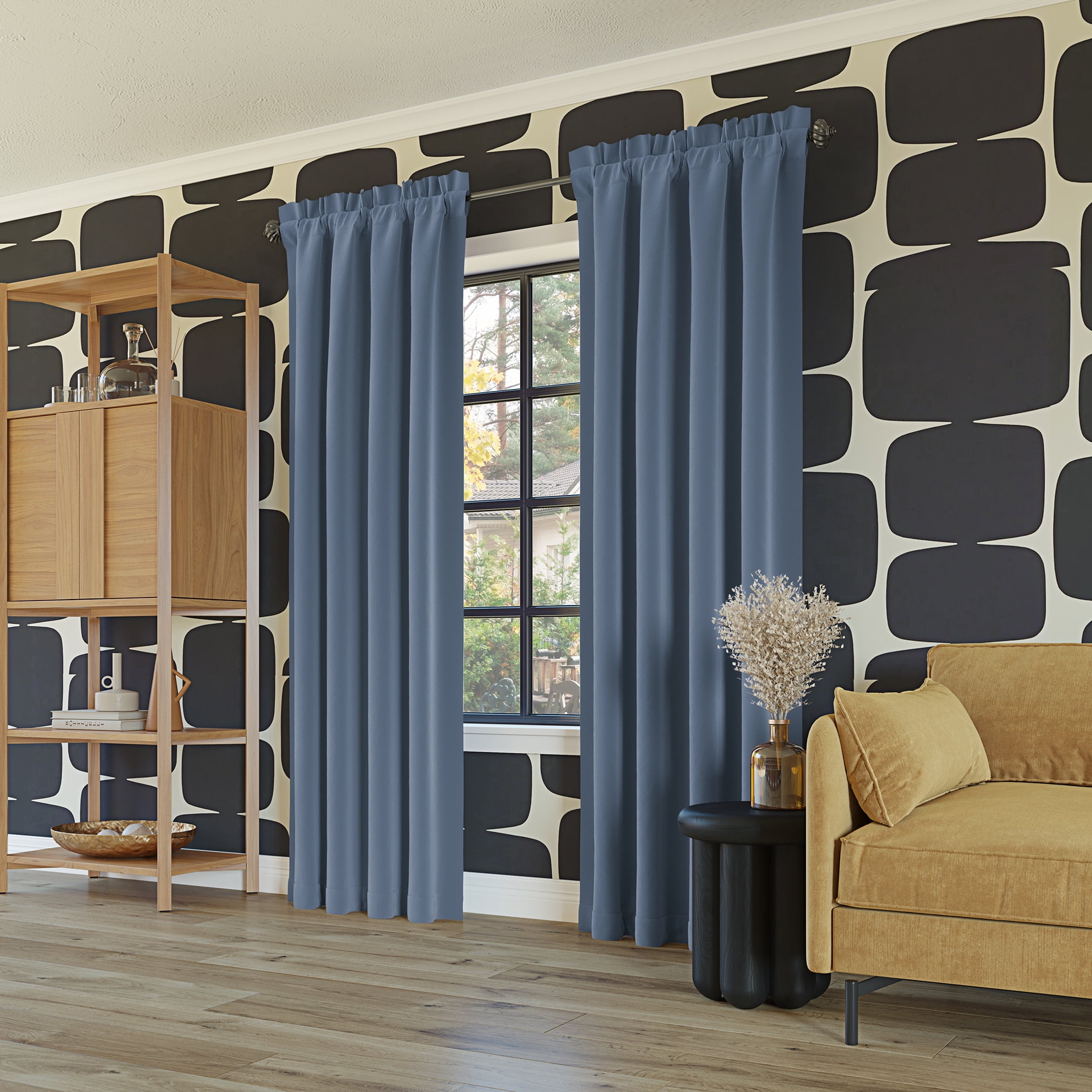 Sun Zero Malmo 1-Piece Theater Grade Extreme 100% Blackout Rod Pocket Curtain Panel, 52"X63", Denim Blue