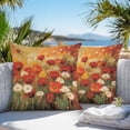 thumbnail image 4 of Retro Floral Outdoor Pillow Covers Pack of 2 Red White Poppy Flowers Lawn Oil Painting Waterproof Throw Pillow Covers Decorative Cushion Cases for Patio Garden Tent Balcony Couch 16x16 inch, 4 of 8
