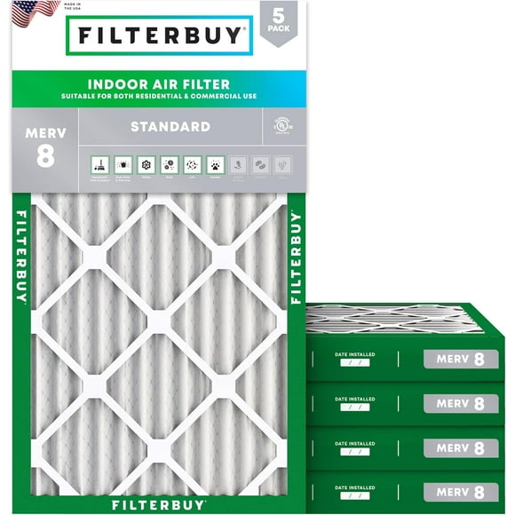 Filterbuy 16x36x2 MERV 8 (MPR 600) Dust Defense, Pleated HVAC AC Furnace Air Filters (5-Pack)