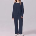 thumbnail image 2 of WTOBBY Women's 2 Piece Casual Round Neck Sportswear Set with Multi-Pocket Wide Leg Athletic Pants, Loose Fit Tracksuit Outfit for Women,Navy M, 2 of 4