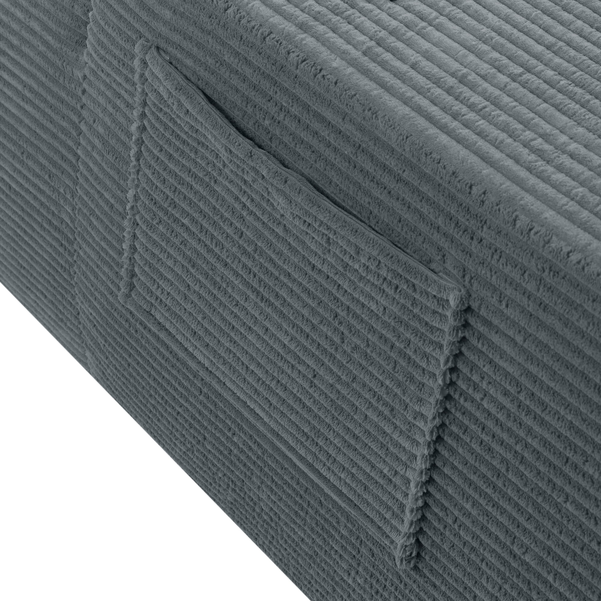Leumius Boneless Couch, Lounge Chair corduroy with Wide Armrest & Throw Pillows, Cozy Boneless Sleeper Sofa Bed Armchair with Cup Holder for Living Room, Bedroom, No Assembly Required,Grey
