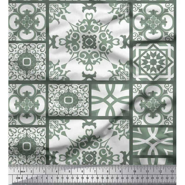 Soimoi Rayon Crepe Fabric Check & Damask Patchwork Print Fabric by Yard 46 Inch Wide