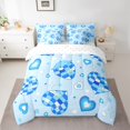 thumbnail image 3 of Manfei Plaid Love Heart 7-Piece Twin Bedding Sets, Blue Cartoon Strawberry Bedding Comforter Set, Teens Kids Boys Girls Reversible Sheet Sets, Lightweight Room Decor, 3 of 8