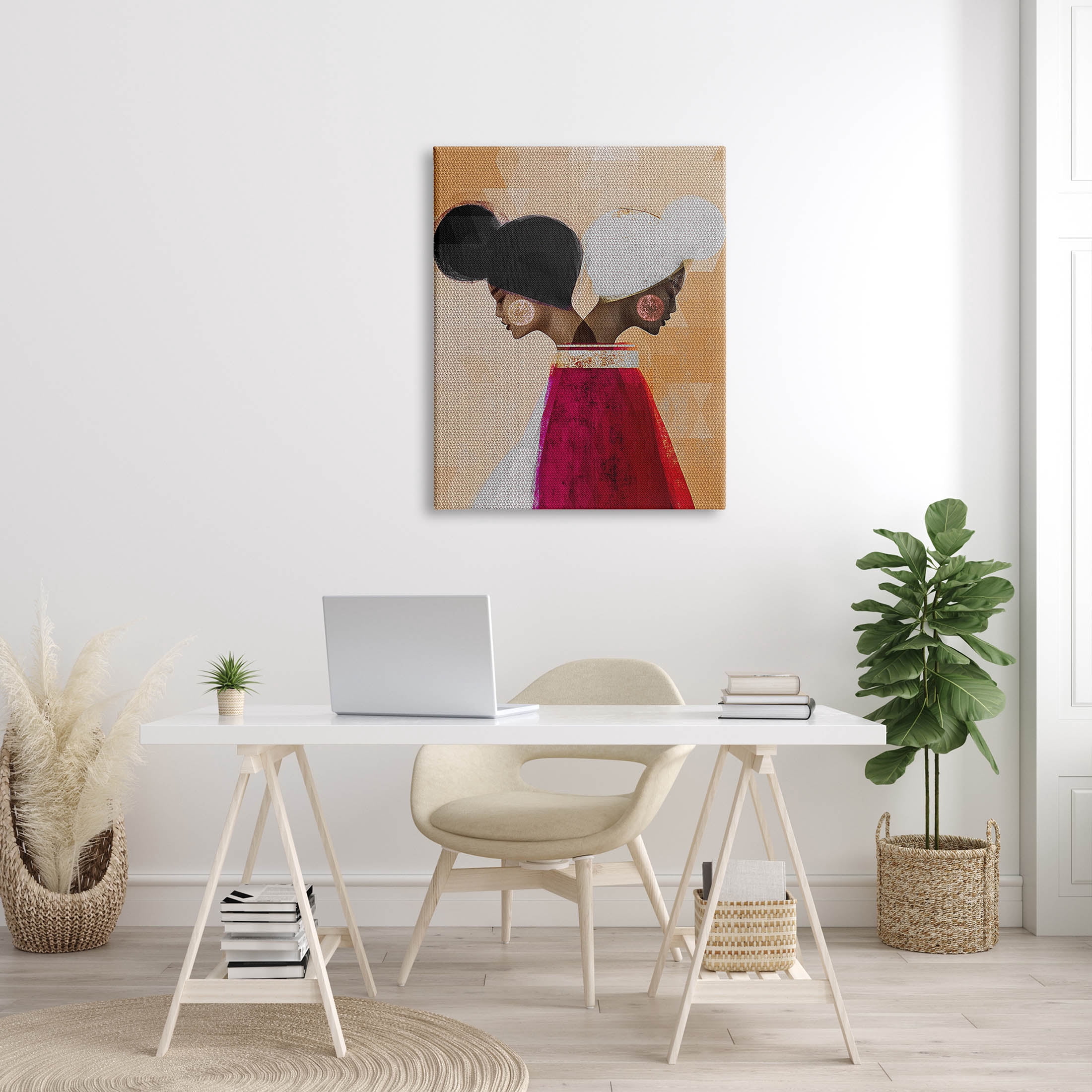 Modern Twin Girl Collage Abstract Graphic Art Gallery Wrapped Canvas Print Wall Art
