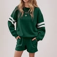 thumbnail image 2 of Womens Track Suits 2 Piece Set Women's Striped Drop Shoulder Sweatshirt And Shorts Casual Two Piece Set For Fall Winter Comfort, 2 of 4
