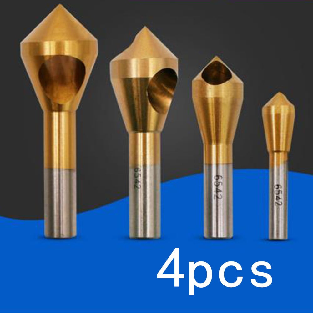 4Pcs Chamfer Countersink Deburring Drill Bits Set Cutting Metal Tool Round Shank