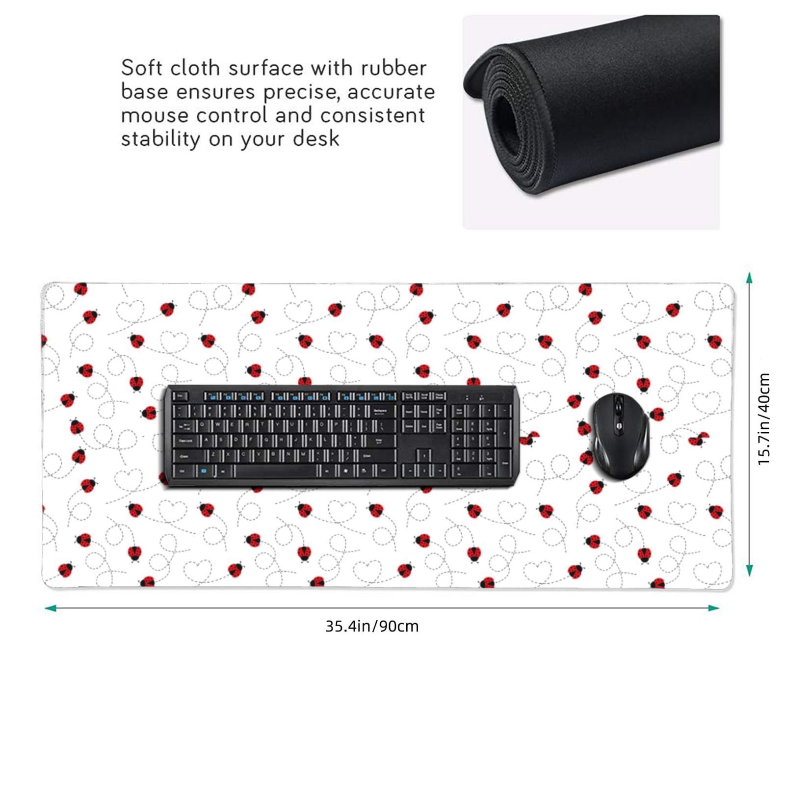 Xecao Ladybugs Flying On Dotted Route Print Large Mouse Pad, 16x35.5in Mousepad, Professional Non-Slip Rubber Base Big Mouse Pad, Mouse Pad for Gaming & Office Full Desk Mouse Pad