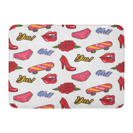 Diamana Red Board GODPOK Applique Pink 80S Cute Patches with Rose Skate Board Lips Red 90S Badge Rug Doormat Bath Mat 23.6x15.7 inch ()