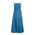 thumbnail image 6 of Brilliant Summer New 2024 Women's Bohemian Spaghetti Strap Smocked Tiered Beach Sun Dresses Sleeveless Solid Maxi Dress Long Blue XL, 6 of 9