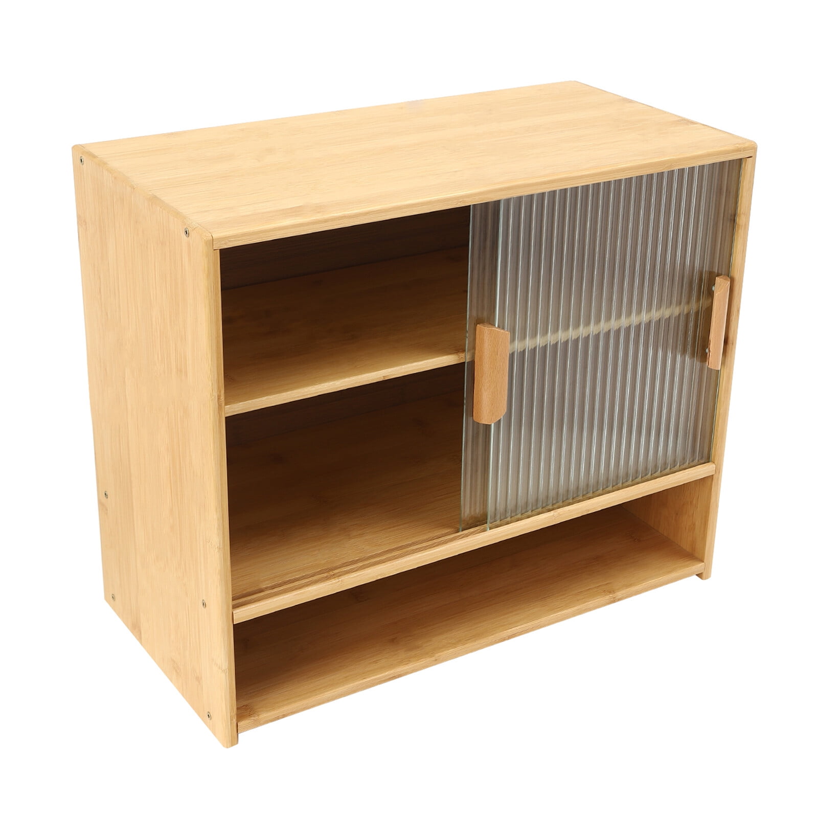 Small Countertop Kitchen Pantry, Bamboo Pantry Sideboard with 2 Sliding Doors Freestanding Kitchen Countertop Storage Cabinet for Spice Dishes Bowls Seasoning Bottles