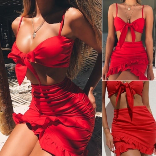 red two piece bodycon dress