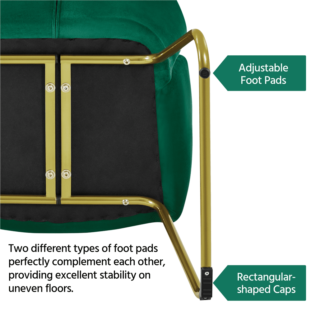 Alden Design 2PCS Velvet Dining Chair with Golden Metal Legs for Living Room/Bedroom/Kitchen, Green