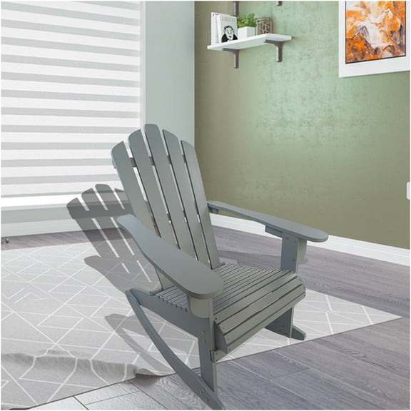 JERFIT Solid Wood Adirondack Rocking Chair with Reclining Back, Outdoor Patio Rocker for Porch, Deck, Lawn, Grey