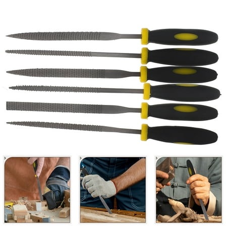 6pcs Wood File Set 140x3mm Comfortable Hand Grip Handles Mini Rasp Tools