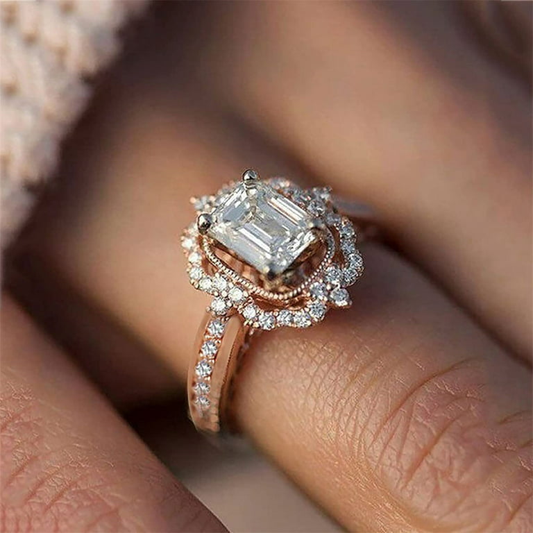 Clearance Jewelry Under $5 VerPetridure Ladies Ring Gold Full Diamond Round  Diamond Wedding Ring Gift Ring 2pc