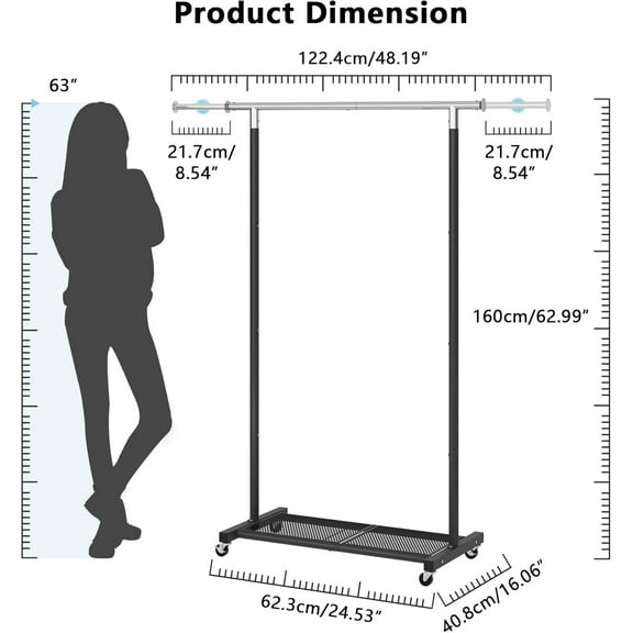 hlquji Rolling Clothes Rack with Dense Mesh Storage Shelf Clothing Garment Rack with Wheels Width Adjustable Clothing Organizer for Hanging Clothes Shirts Pants Skirts and Bags Gold