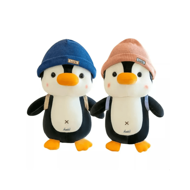 2Pingüinos Negro Blanco Peluche Gorro Lab.G, Rosa/Azul