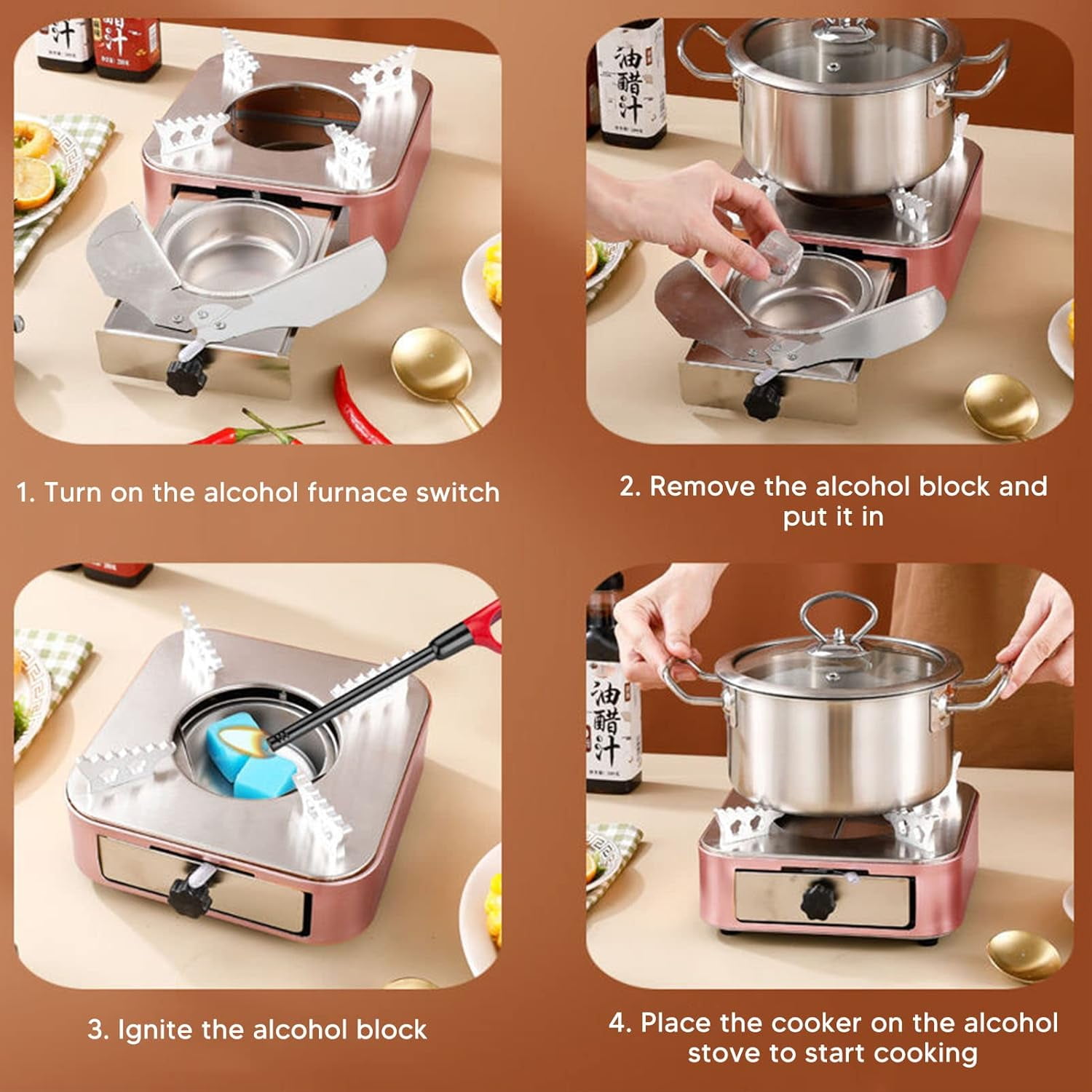 ABCISI Alcohol Stove, Backpacking Stove, Portable Alcohol Stove, Stainless Steel Silver One Piece Design Drawer Structure Spirit Burner for Home Outdoor Hiking Camping Barbecue