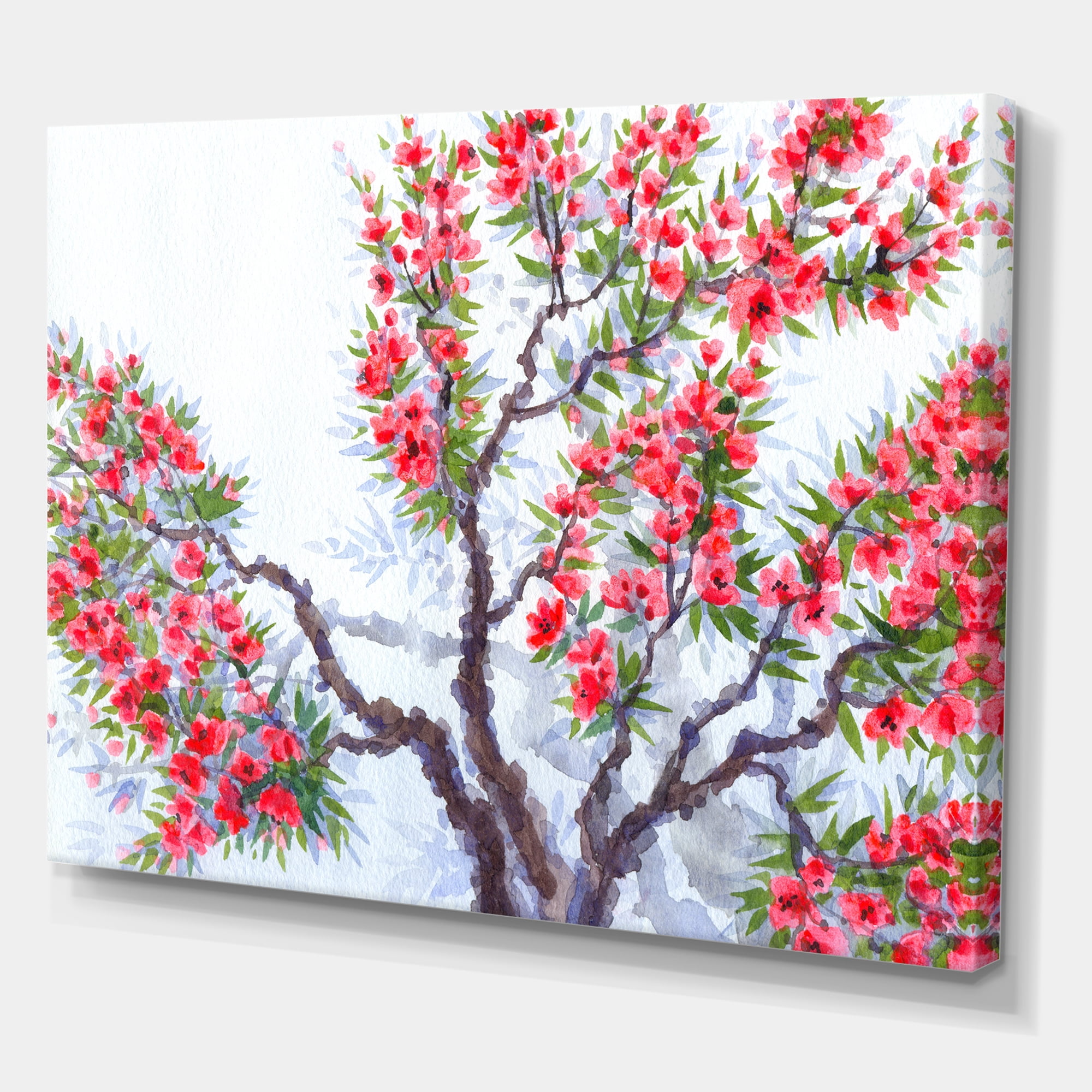 Designart ' Abstract Red Flowers of Spring Tree ' Traditional Canvas Wall Art Print