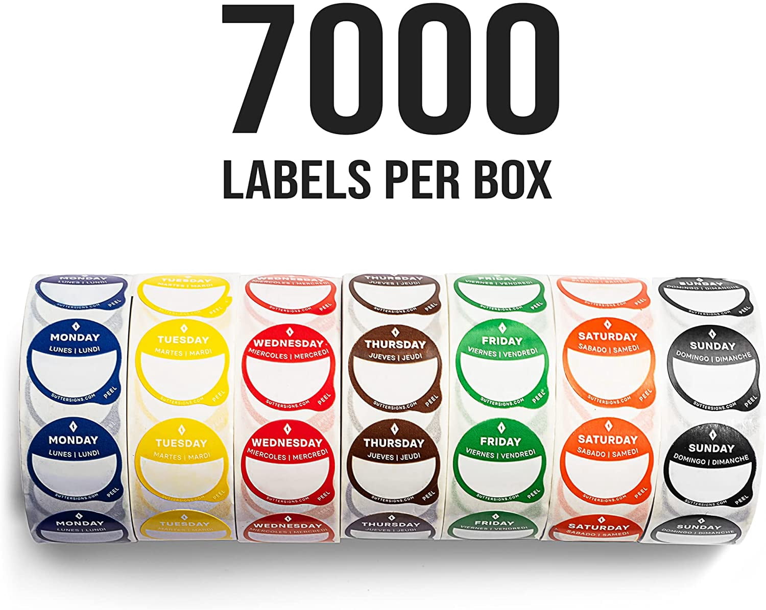 Daily Food Rotation Labels Removable 1" Day Dots for Prep for Fridge and Freezer 7,000 Labels with Dispenser Box