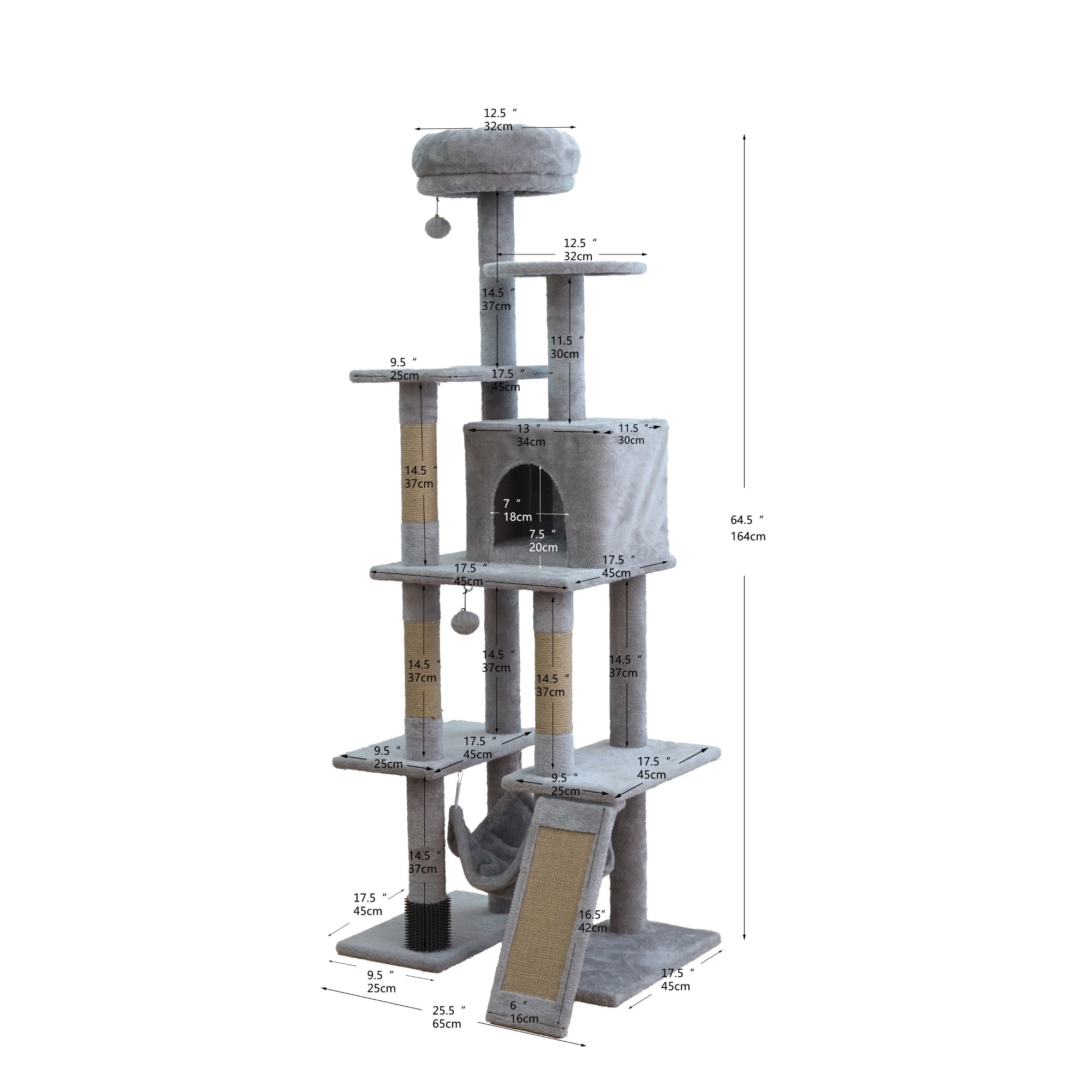 Vibrant Life 7-Level 65" Cat Tree with Hammock and Condo, Light Gray